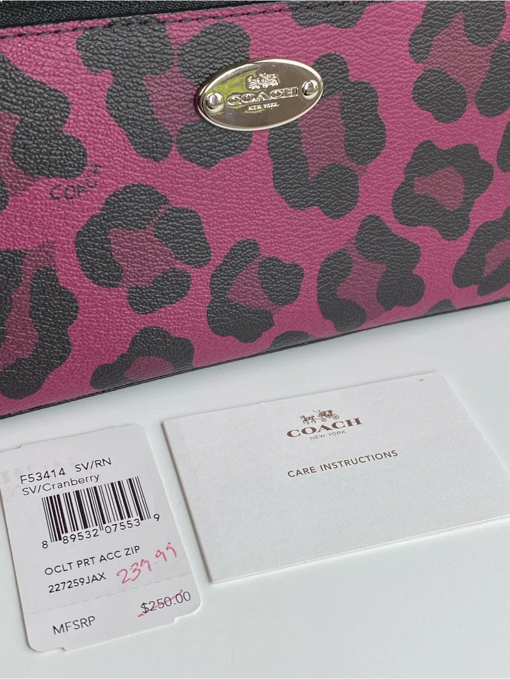 Coach Ocelot Cranberry Leopard Print Zip Wallet